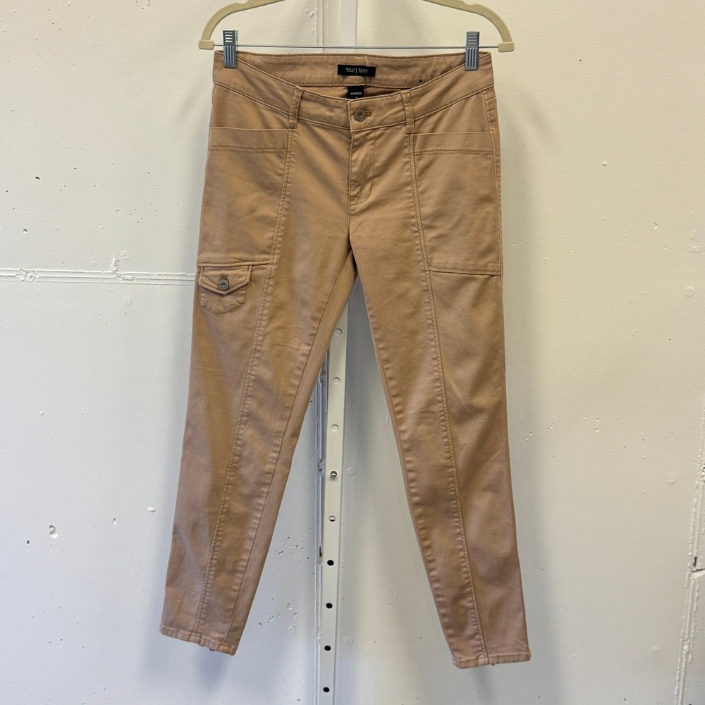White House‎ Black Market Skimmer Pants Tan Khaki Cargo Ankle Zip Skinny Utility